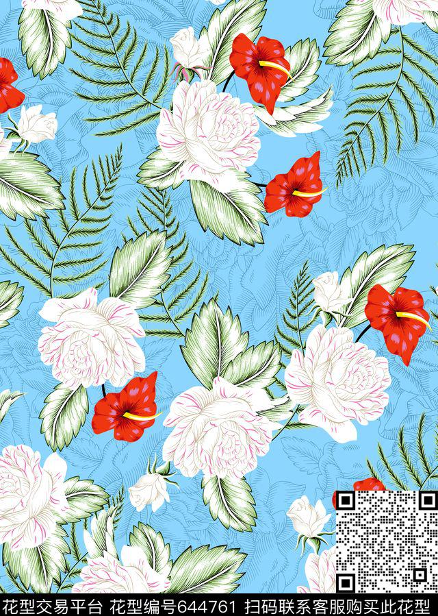 热带花传统印花华亿平台下载（图片编号: 644761） - 瓦栏（Walan）