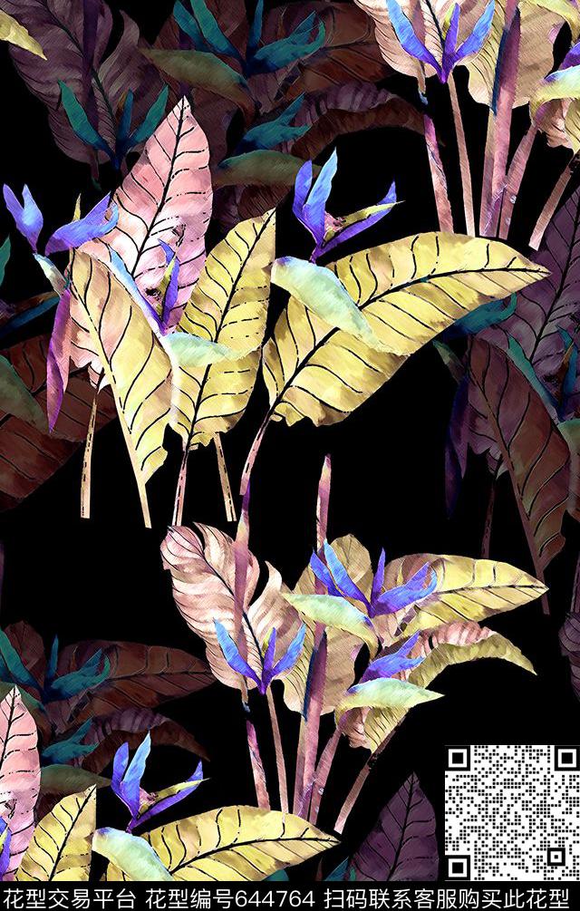 叶子抽象防油画数码印花华亿平台下载（图片编号: 644764） - 瓦栏（Walan）