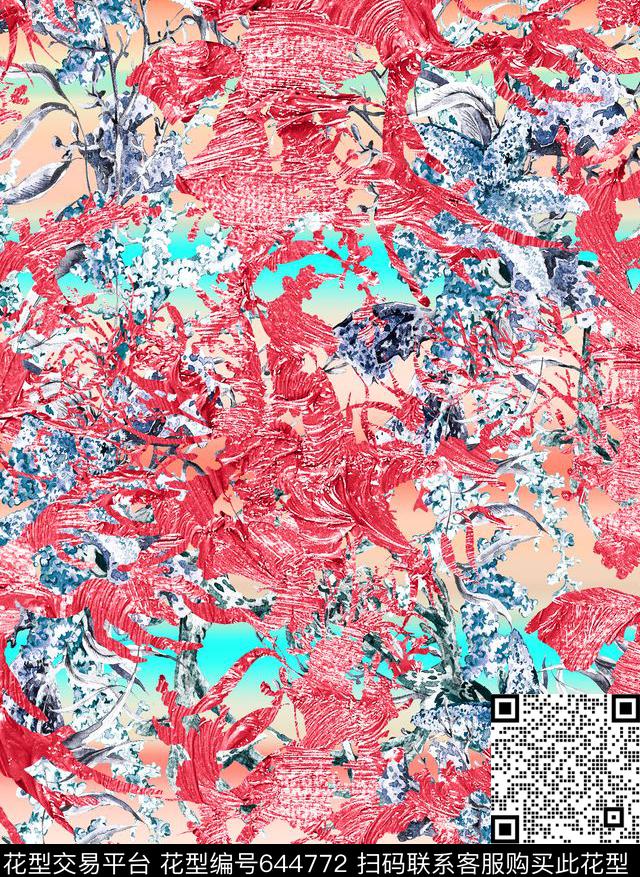 抽象纹理海洋生物渐变条纹数码印花华亿平台下载（图片编号: 644772） - 瓦栏（Walan）