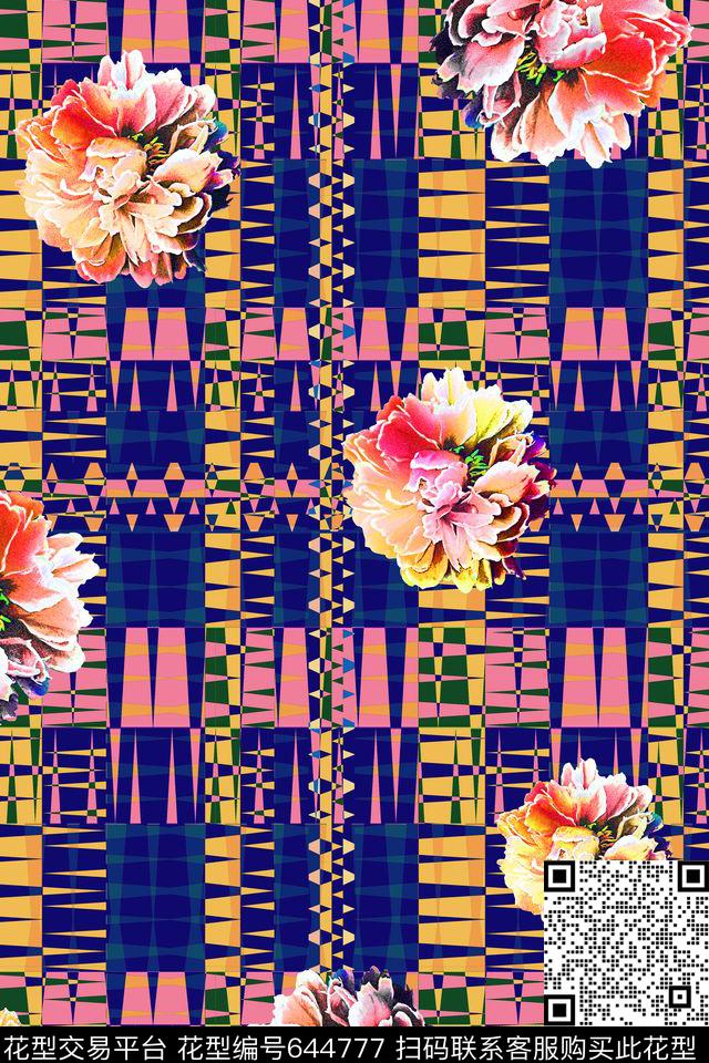 花朵花卉几何数码印花华亿平台下载（图片编号: 644777） - 瓦栏（Walan）