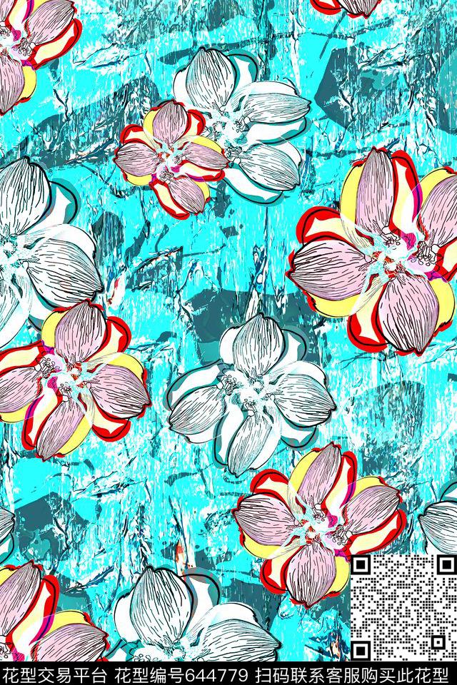花朵花卉几何数码印花华亿平台下载（图片编号: 644779） - 瓦栏（Walan）