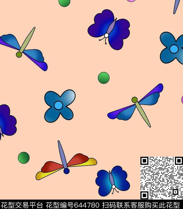 动物蝴蝶蜻蜓传统印花华亿平台下载（图片编号: 644780） - 瓦栏（Walan）