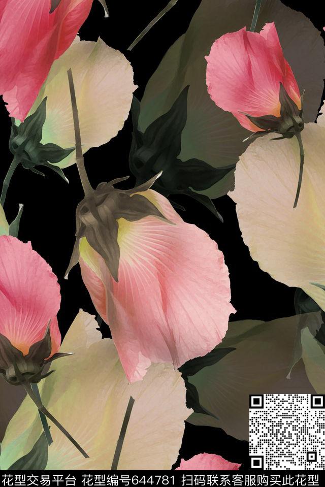 花卉芙蓉花大花数码印花华亿平台下载（图片编号: 644781） - 瓦栏（Walan）