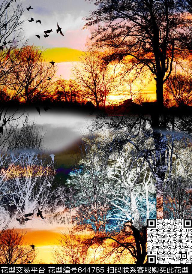 天空树林森林数码印花华亿平台下载（图片编号: 644785） - 瓦栏（Walan）