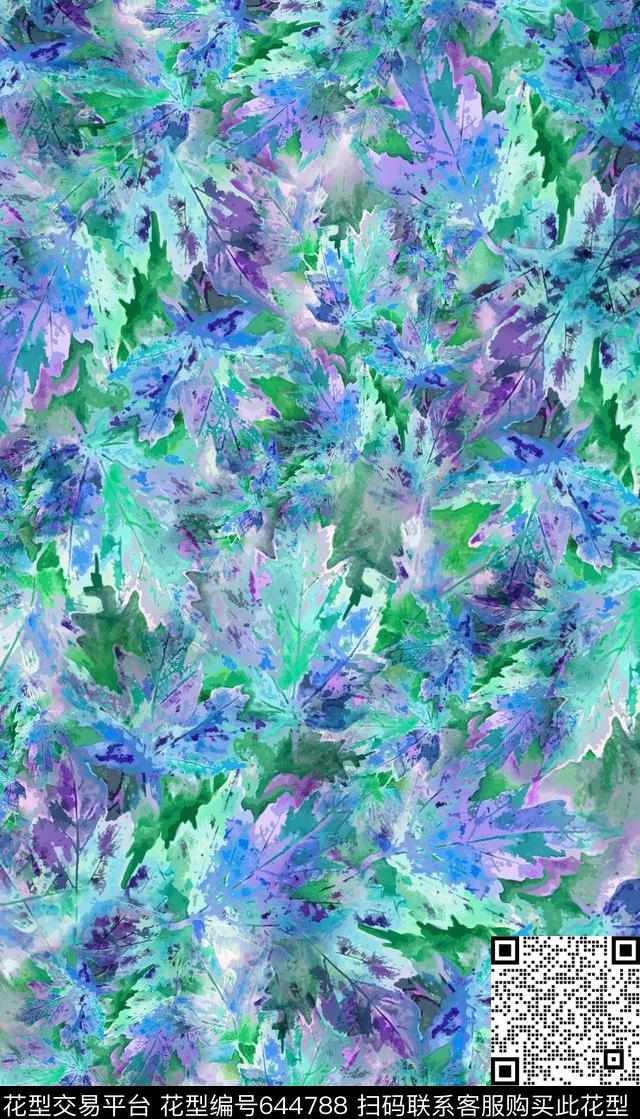 流行时尚趣味枫叶数码印花华亿平台下载（图片编号: 644788） - 瓦栏（Walan）