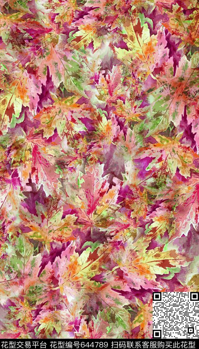 流行时尚趣味枫叶数码印花华亿平台下载（图片编号: 644789） - 瓦栏（Walan）