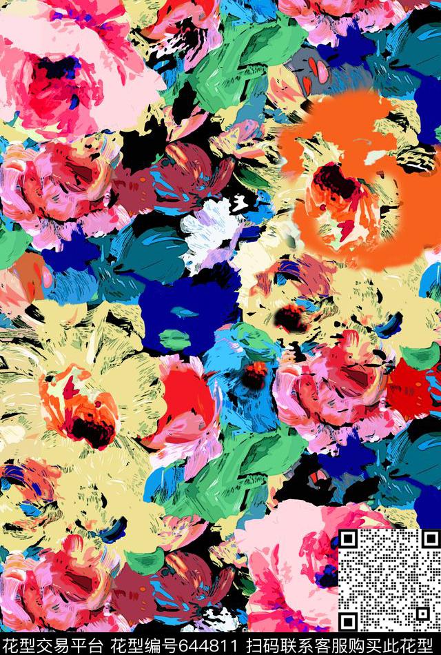 南美笔触民族风数码印花华亿平台下载（图片编号: 644811） - 瓦栏（Walan）