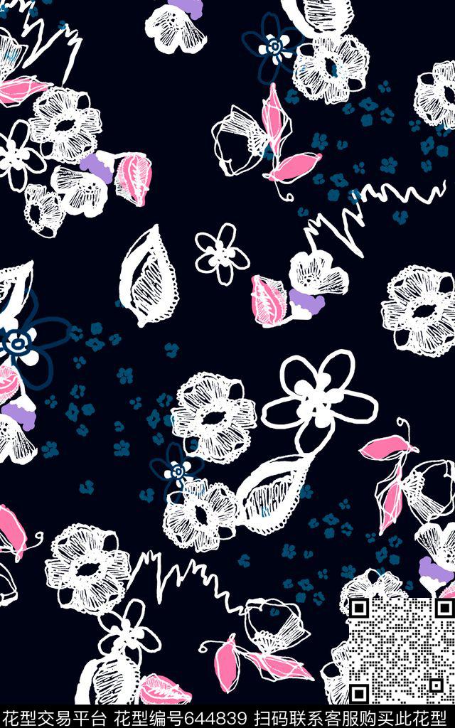 花朵几何乱花传统印花华亿平台下载（图片编号: 644839） - 瓦栏（Walan）