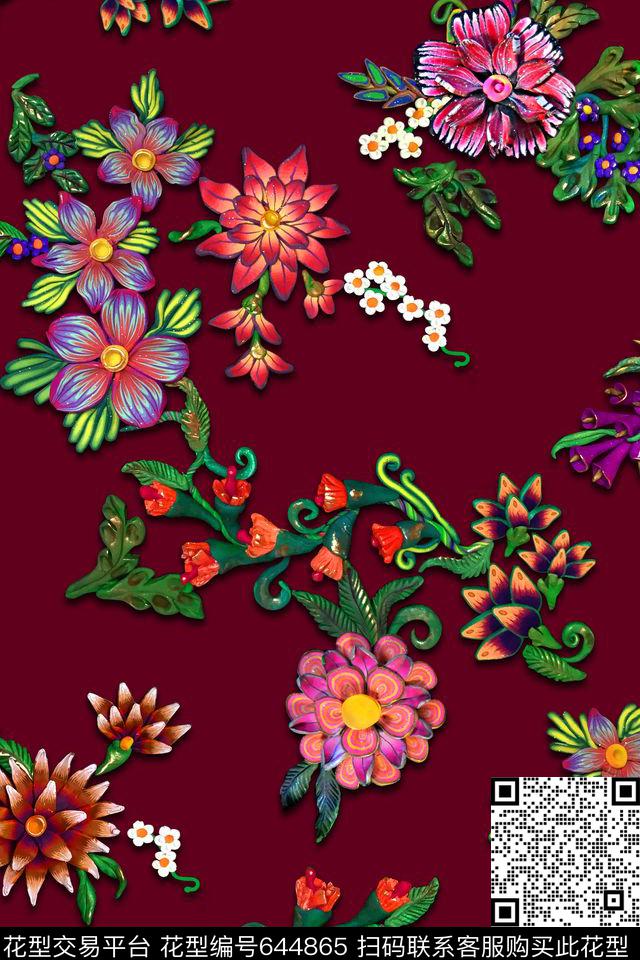 花卉雕塑立体数码印花华亿平台下载（图片编号: 644865） - 瓦栏（Walan）