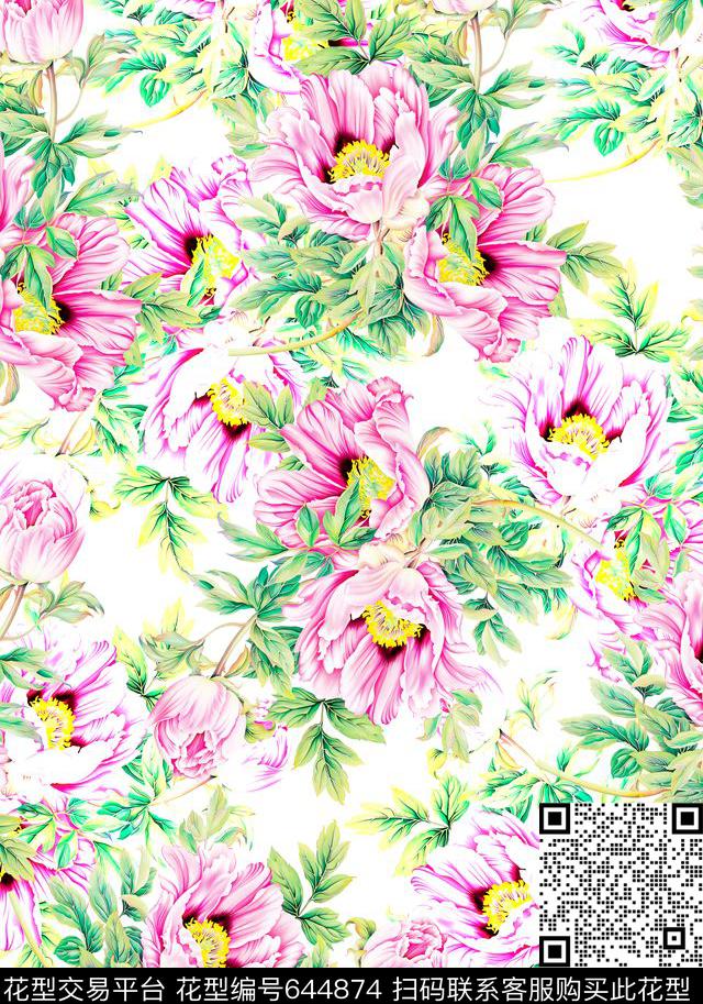 花卉淡雅风传统印花华亿平台下载（图片编号: 644874） - 瓦栏（Walan）