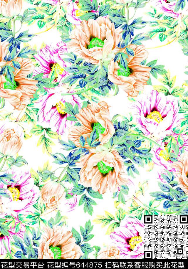 花卉淡雅风传统印花华亿平台下载（图片编号: 644875） - 瓦栏（Walan）