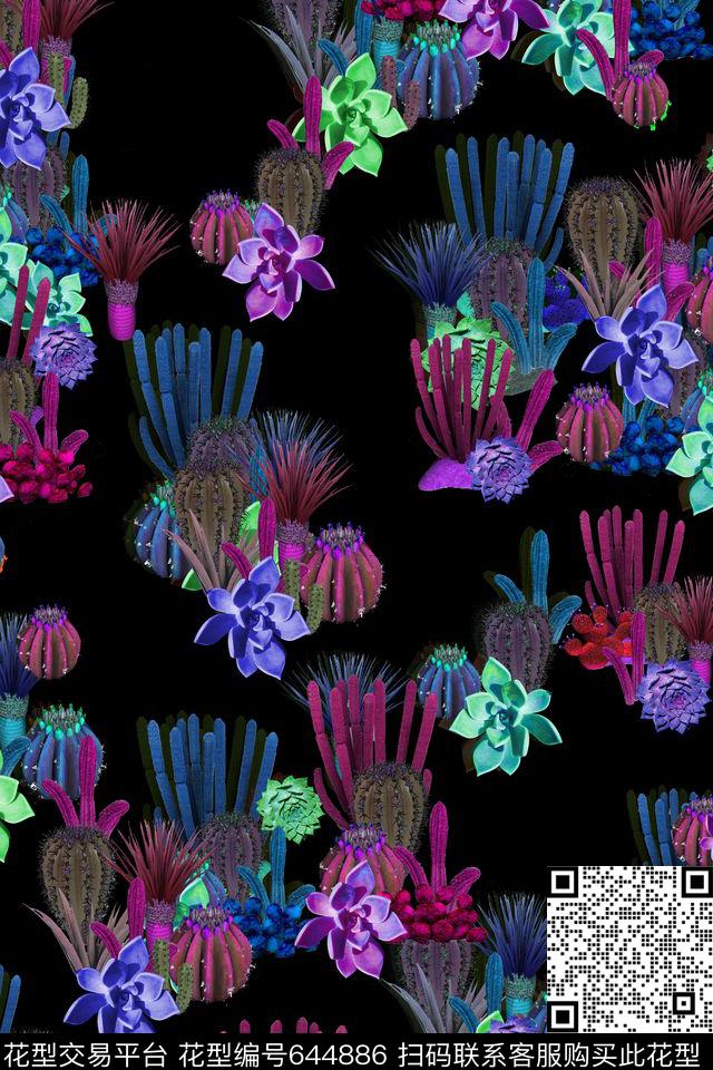 L.D~花卉热带多肉数码印花华亿平台下载（图片编号: 644886） - 瓦栏（Walan）