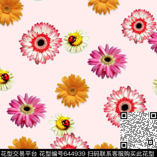 花朵花卉菊花虫子数码印花华亿平台下载（图片编号: 644939） - 瓦栏（Walan）