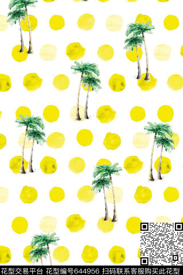 流行时尚热带椰子树数码印花华亿平台下载（图片编号: 644956） - 瓦栏（Walan）