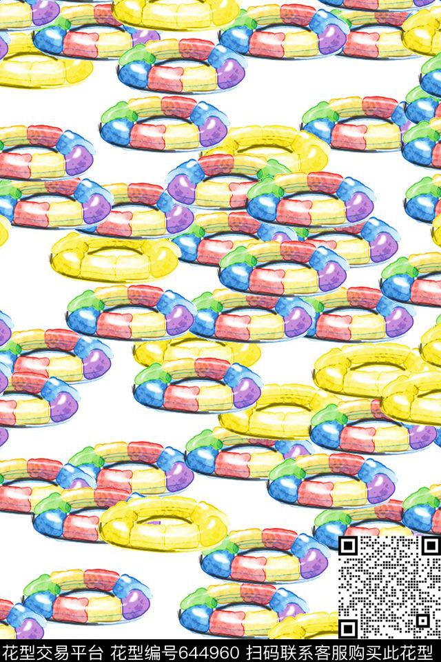 流行时尚趣味游泳圈数码印花华亿平台下载（图片编号: 644960） - 瓦栏（Walan）