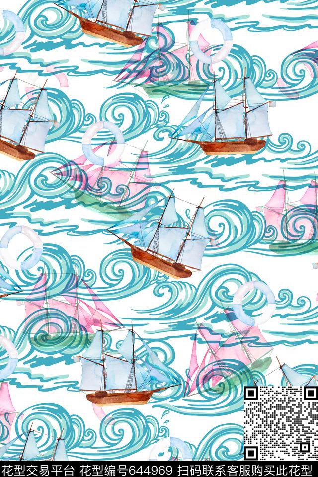 海洋帆船海浪帆船传统印花华亿平台下载（图片编号: 644969） - 瓦栏（Walan）