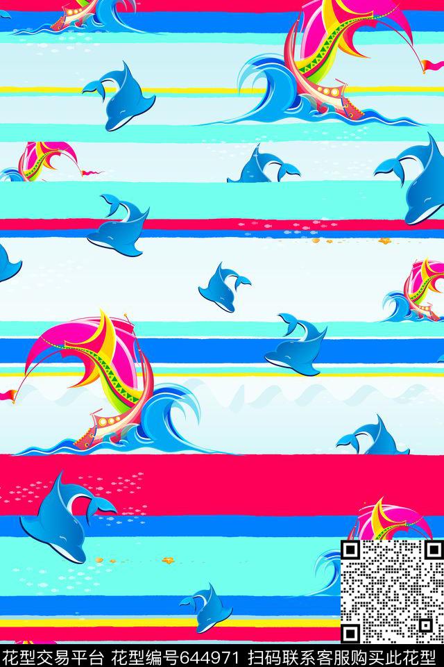 海洋帆船横条条纹传统印花华亿平台下载（图片编号: 644971） - 瓦栏（Walan）