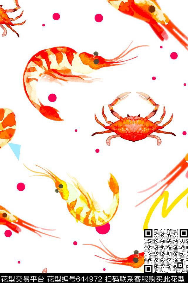 海洋帆船虾螃蟹传统印花华亿平台下载（图片编号: 644972） - 瓦栏（Walan）