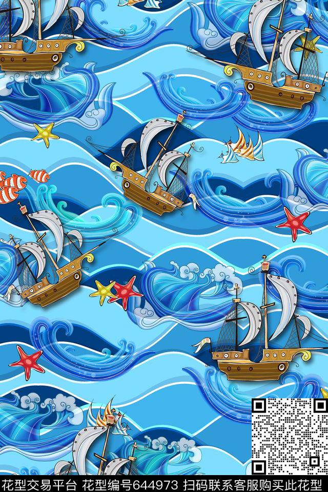 趣味波浪条纹海浪传统印花华亿平台下载（图片编号: 644973） - 瓦栏（Walan）