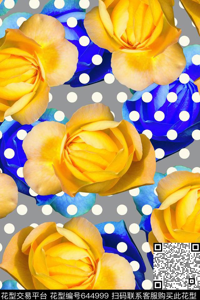 时尚抽象波点花卉数码印花时尚潮流女装裙子艳丽印花时尚国际大牌女装印花数码印花华亿平台下载（图片编号: 644999） - 瓦栏（Walan）