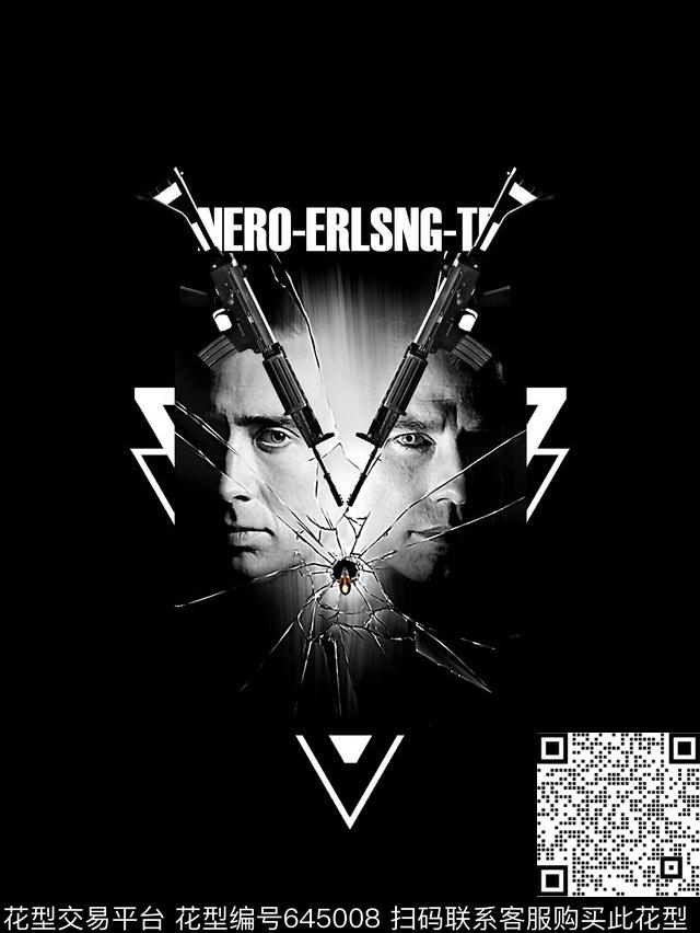 人物头像枪男装T恤数码印花华亿平台下载（图片编号: 645008） - 瓦栏（Walan）