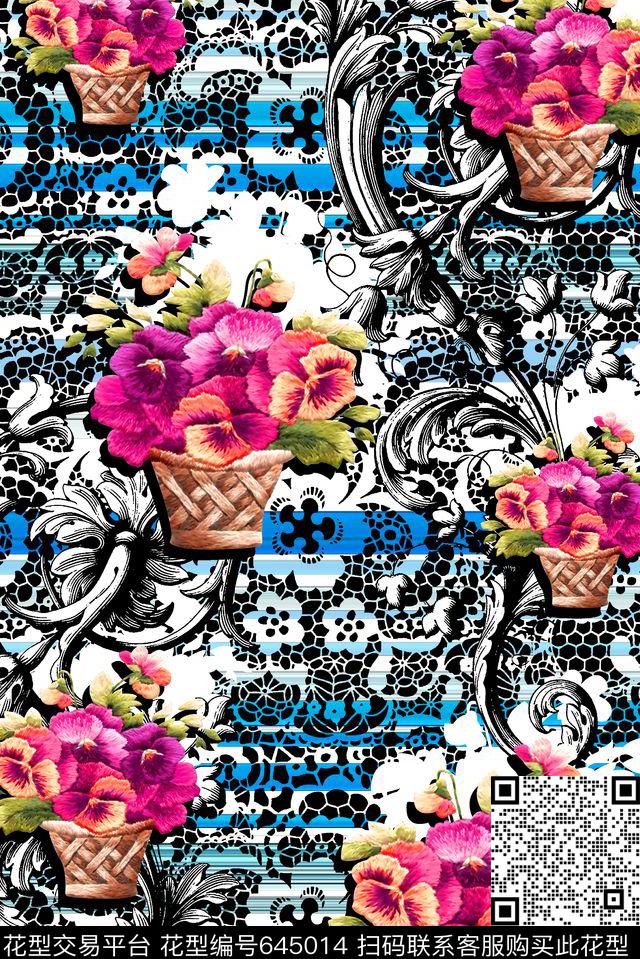 抽象手绘满版花卉蕾丝纹理底纹最新高清数码条纹数码印花华亿平台下载（图片编号: 645014） - 瓦栏（Walan）