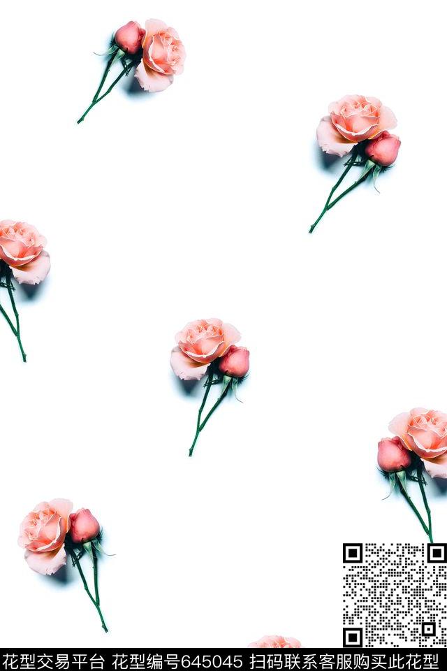 流行时尚玫瑰花卉数码印花华亿平台下载（图片编号: 645045） - 瓦栏（Walan）