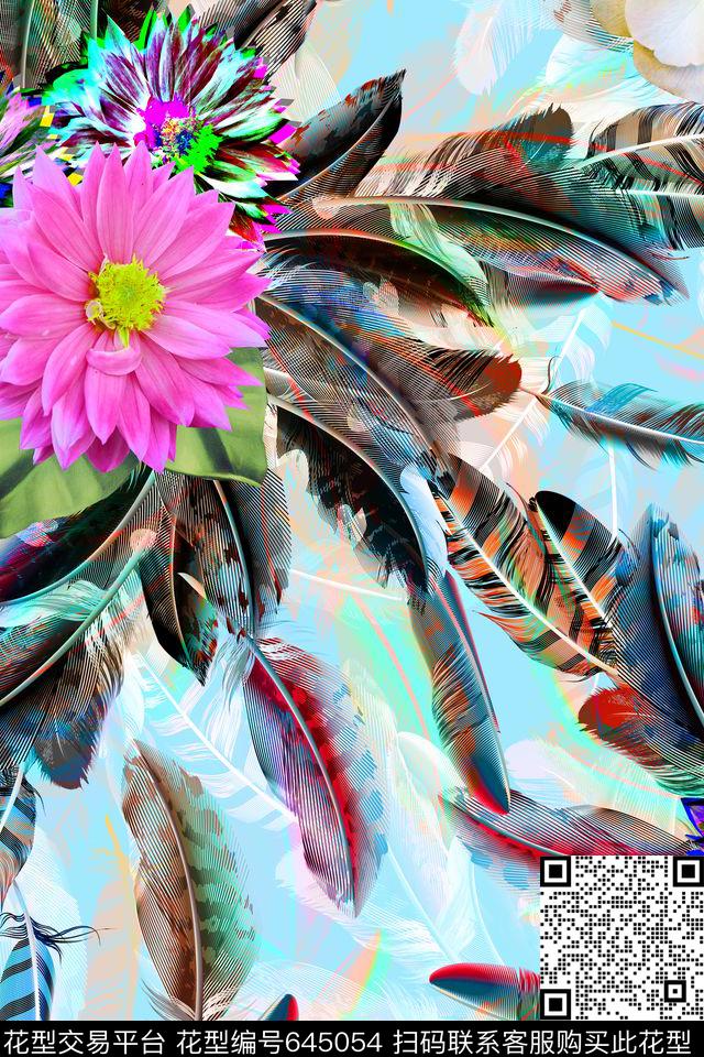 女装花卉羽毛数码印花华亿平台下载（图片编号: 645054） - 瓦栏（Walan）