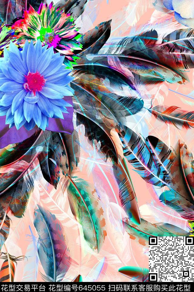 女装花卉羽毛数码印花华亿平台下载（图片编号: 645055） - 瓦栏（Walan）