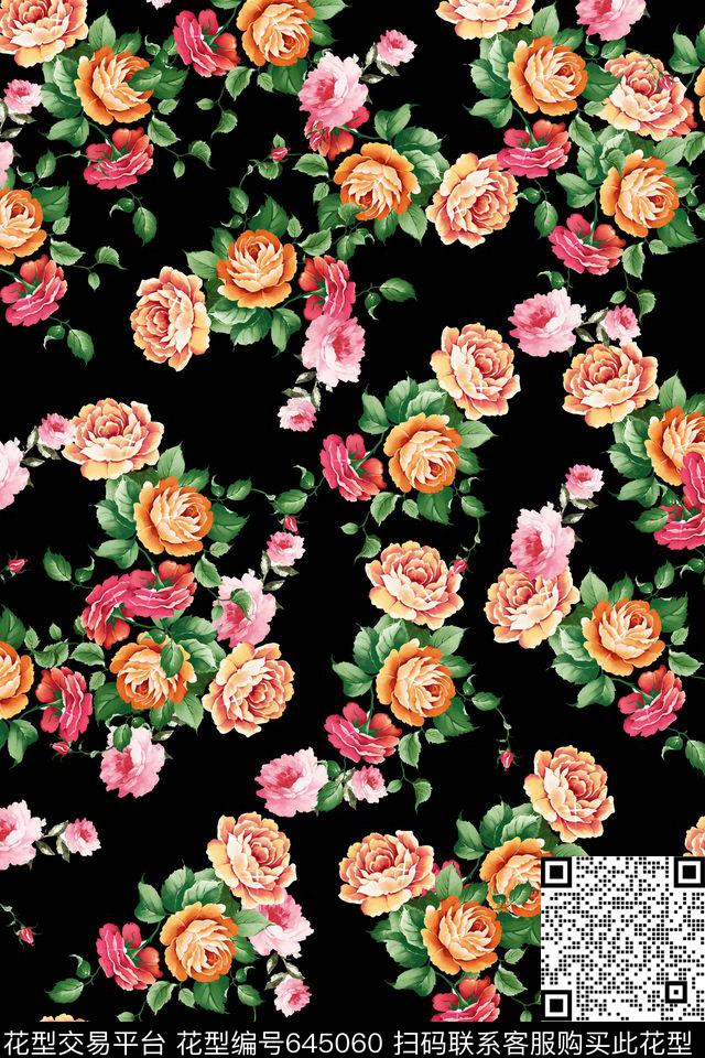 玫瑰花卉小碎花数码印花华亿平台下载（图片编号: 645060） - 瓦栏（Walan）