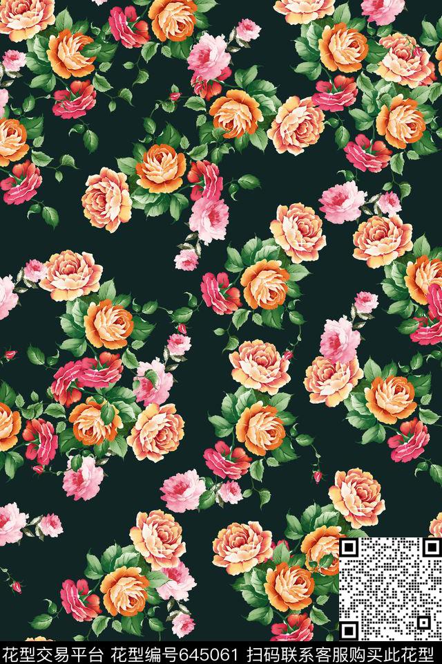 玫瑰花卉小碎花数码印花华亿平台下载（图片编号: 645061） - 瓦栏（Walan）