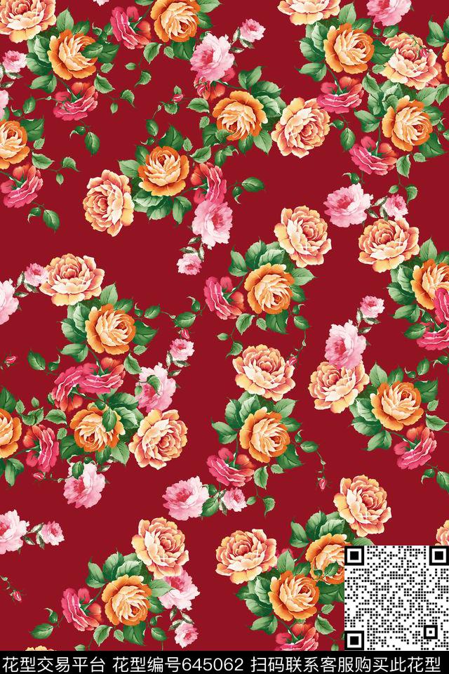 玫瑰花卉小碎花数码印花华亿平台下载（图片编号: 645062） - 瓦栏（Walan）