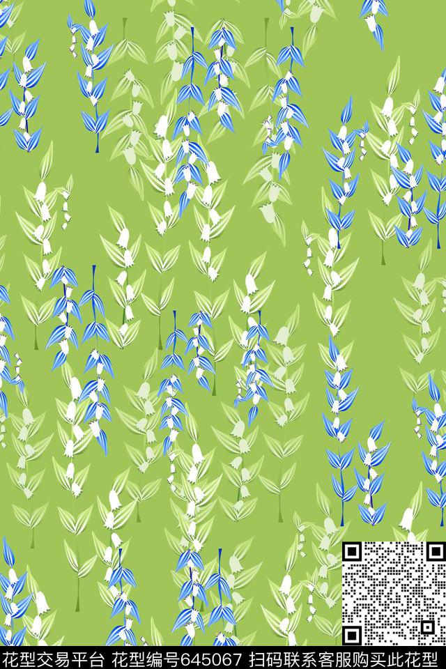 清新雅丽植物花卉叶子组合数码印花华亿平台下载（图片编号: 645067） - 瓦栏（Walan）