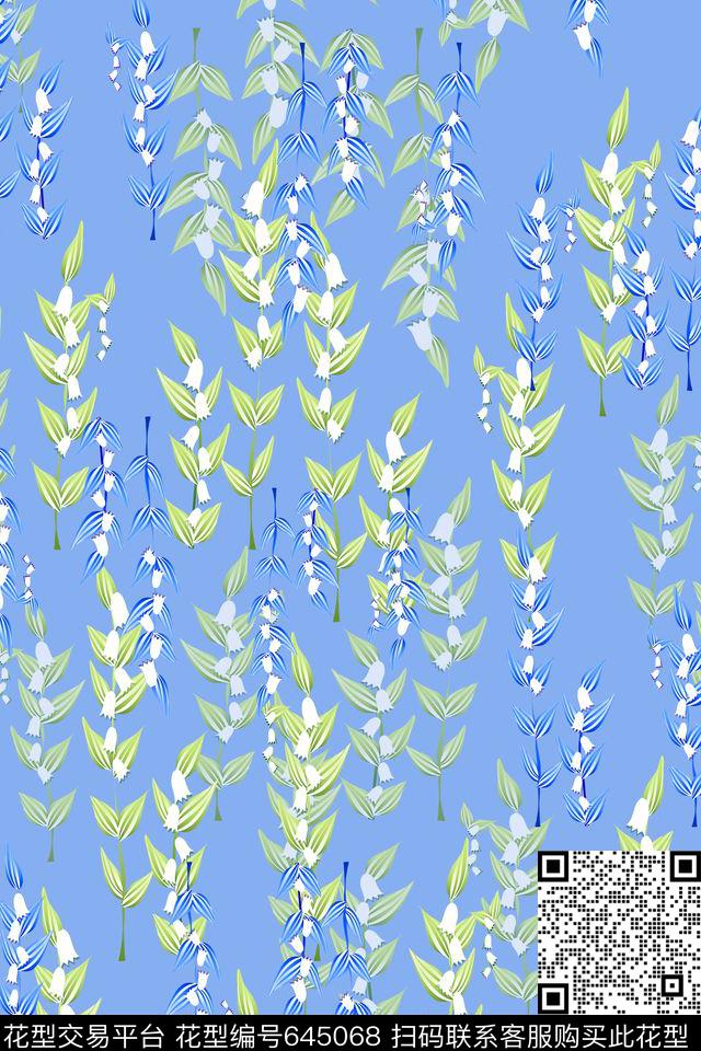 清新雅丽植物花卉叶子组合数码印花华亿平台下载（图片编号: 645068） - 瓦栏（Walan）