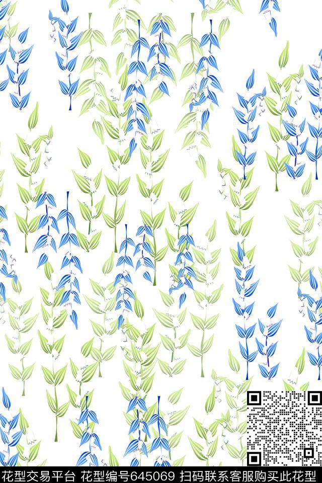 清新雅丽植物花卉叶子组合数码印花华亿平台下载（图片编号: 645069） - 瓦栏（Walan）