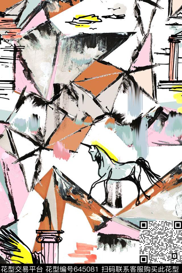 抽象几何飞马罗马建筑数码印花华亿平台下载（图片编号: 645081） - 瓦栏（Walan）