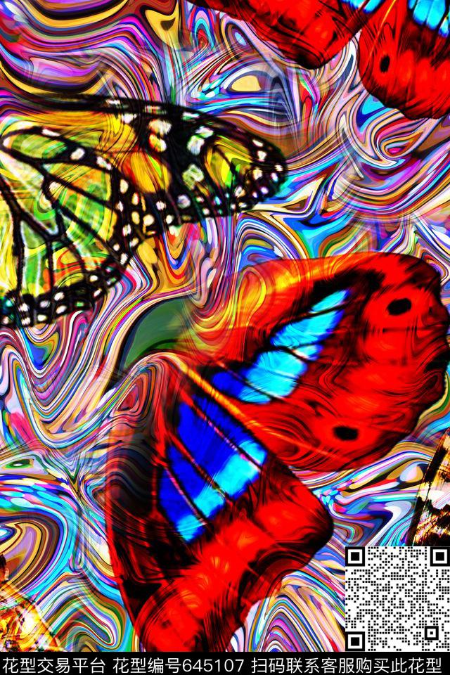 蝴蝶。纹理抽象数码印花华亿平台下载（图片编号: 645107） - 瓦栏（Walan）