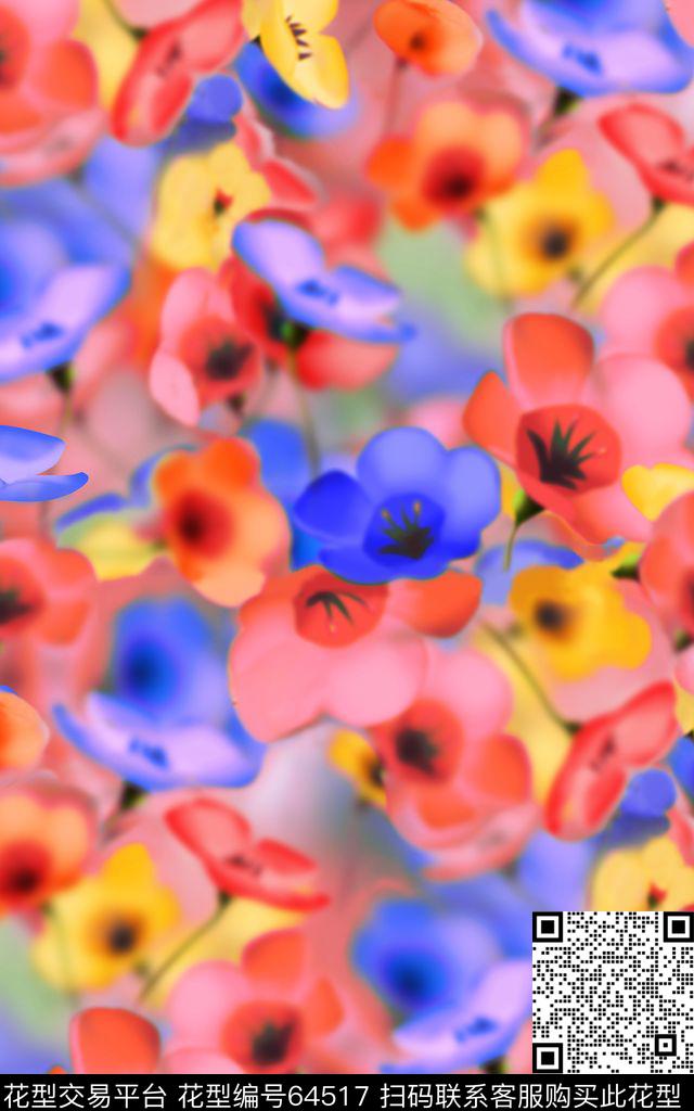 朦胧花卉不清晰模糊数码印花华亿平台下载（图片编号: 64517） - 瓦栏（Walan）