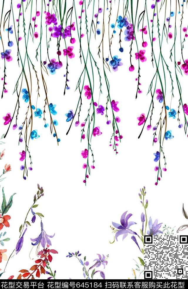 定位藤条手绘数码印花华亿平台下载（图片编号: 645184） - 瓦栏（Walan）