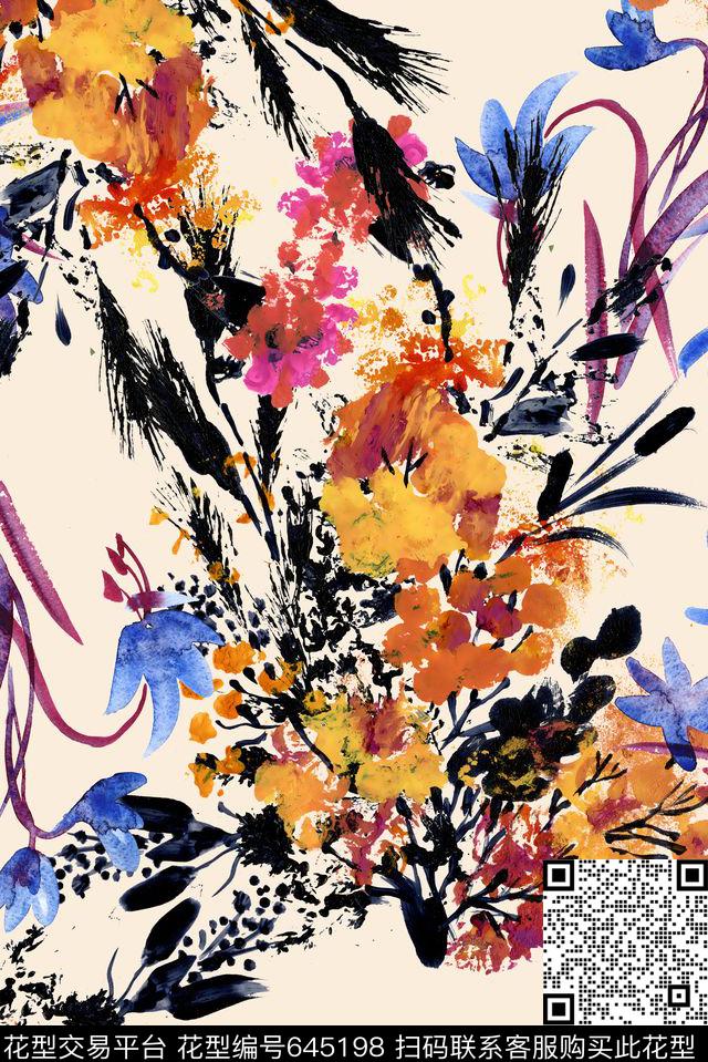 手绘水墨泼墨数码印花华亿平台下载（图片编号: 645198） - 瓦栏（Walan）