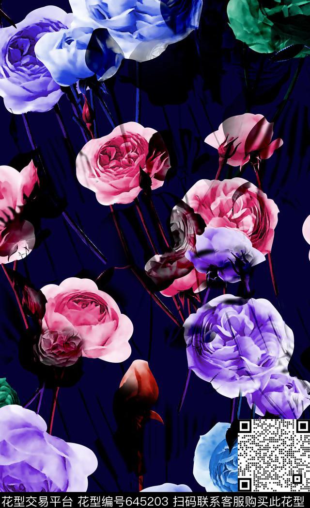 玫瑰花数码印花华亿平台下载（图片编号: 645203） - 瓦栏（Walan）