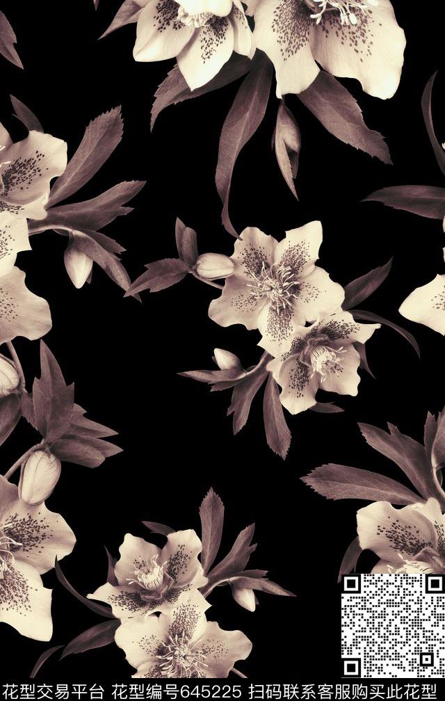纹理手绘花卉个性花卉复古手绘女装华亿平台数码印花华亿平台下载（图片编号: 645225） - 瓦栏（Walan）