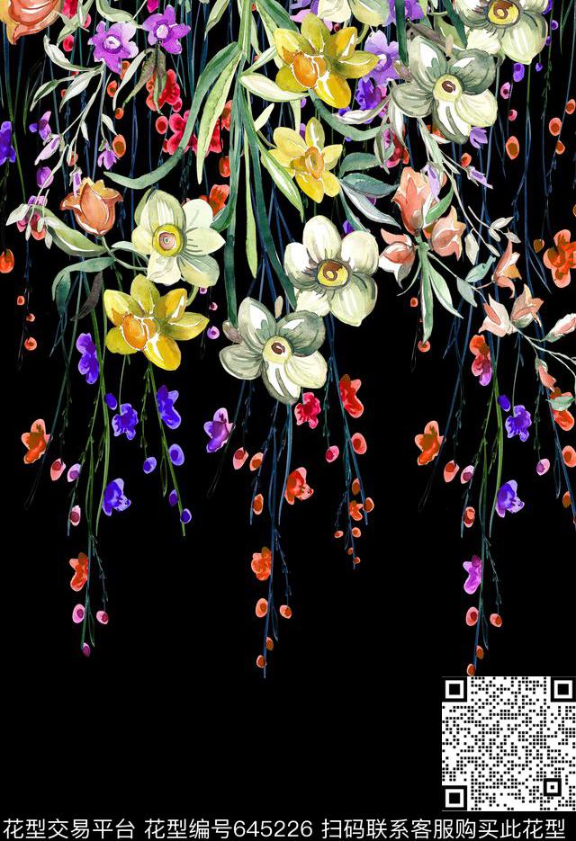 定位黑底藤条数码印花华亿平台下载（图片编号: 645226） - 瓦栏（Walan）