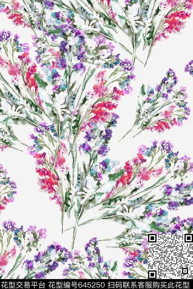 时尚薰衣草花卉数码印花华亿平台下载（图片编号: 645250） - 瓦栏（Walan）