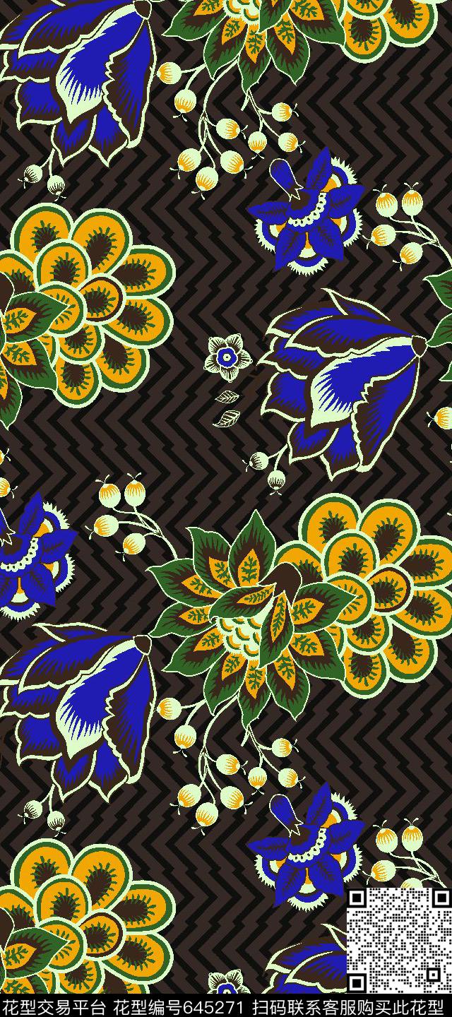 民族风传统花朵与几何图案组合几何肌理纹样传统印花华亿平台下载（图片编号: 645271） - 瓦栏（Walan）