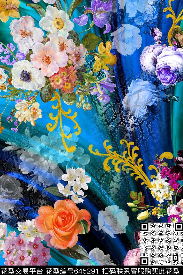 手绘花蛇皮纹抽象底纹数码印花华亿平台下载（图片编号: 645291） - 瓦栏（Walan）