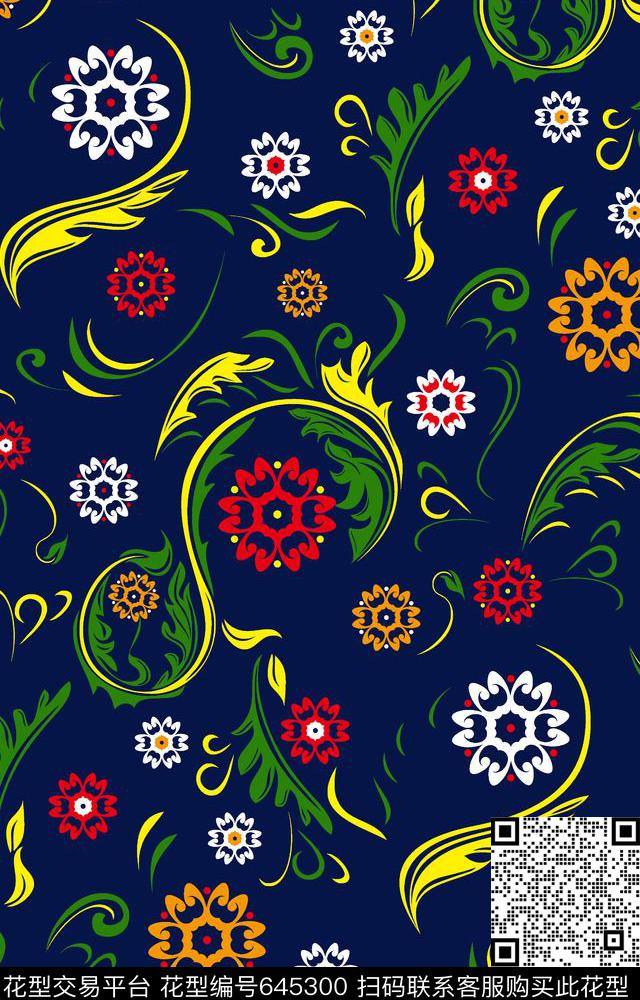 花朵花卉手绘花纹花枝传统印花华亿平台下载（图片编号: 645300） - 瓦栏（Walan）