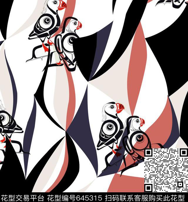 鸟抽象几何传统印花华亿平台下载（图片编号: 645315） - 瓦栏（Walan）