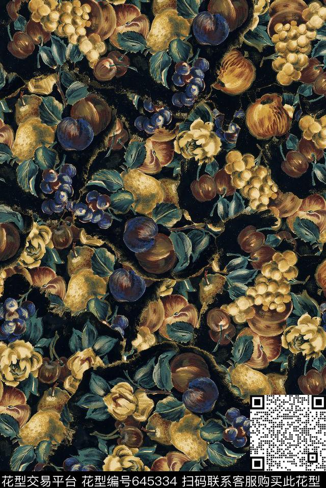 复古水果葡萄数码印花华亿平台下载（图片编号: 645334） - 瓦栏（Walan）