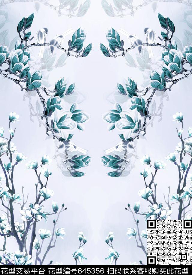 桃花花卉水墨数码印花华亿平台下载（图片编号: 645356） - 瓦栏（Walan）